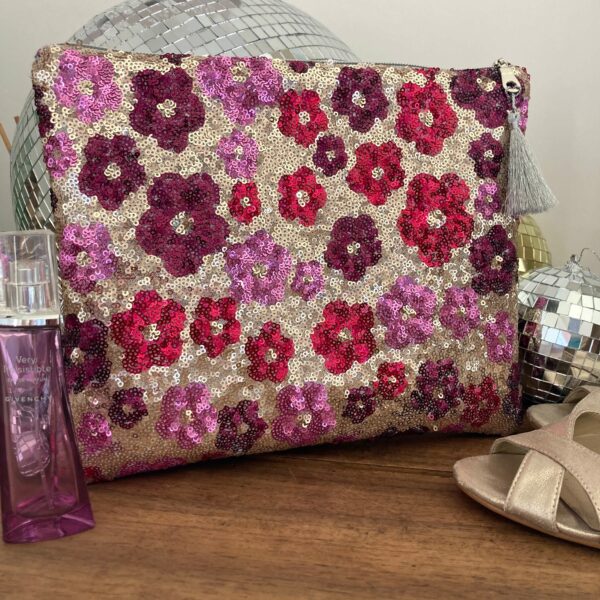 Pochette à sequins fleurie